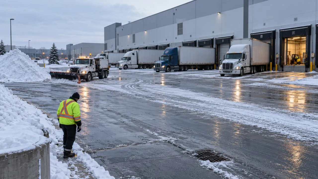Winter Conditions Change How an Ontario Truck Court Operates