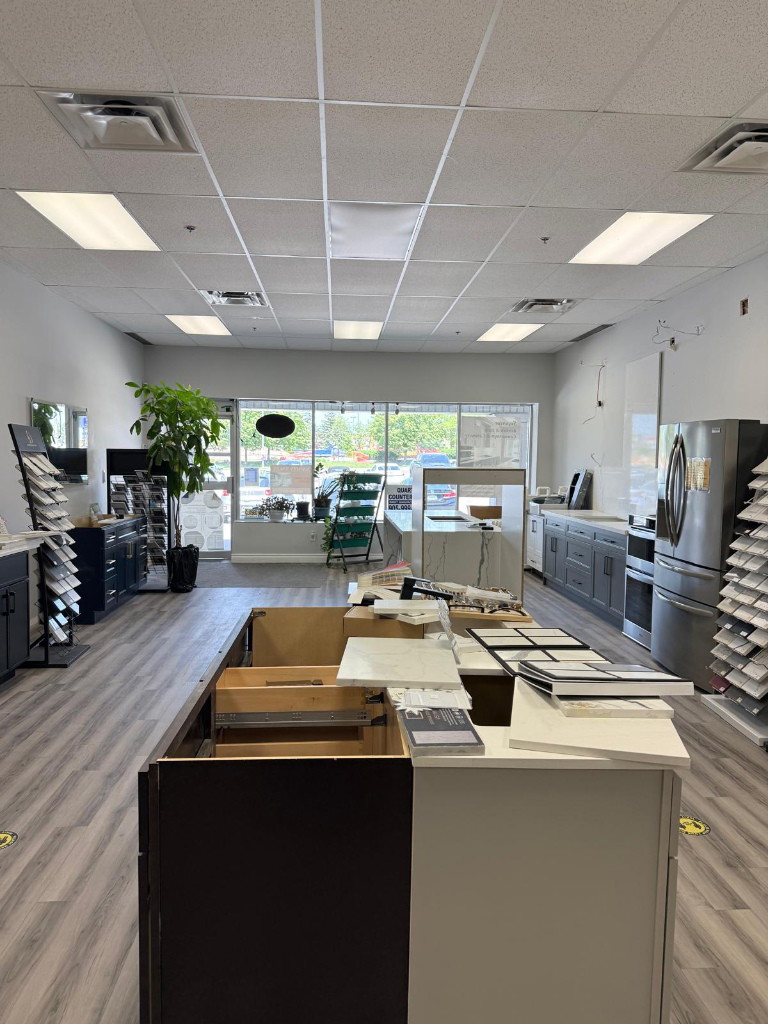 Showroom displays and flooring before the medical clinic conversion