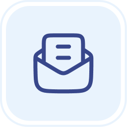 Icon of an open envelope containing a letter with text lines.