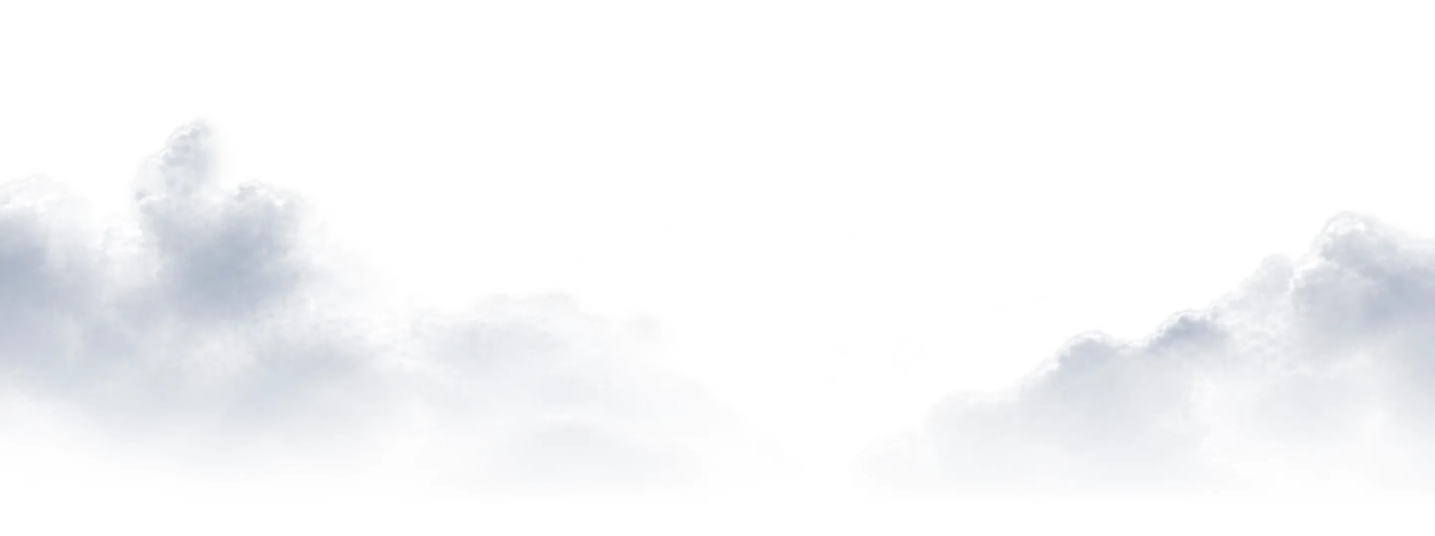 White-gray clouds with soft edges fading into a transparent background.
