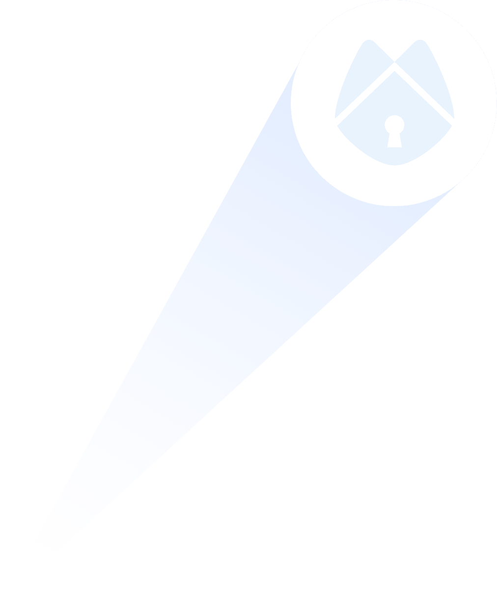 Light beam shining upward to a white circle with a blue house and keyhole symbol inside.
