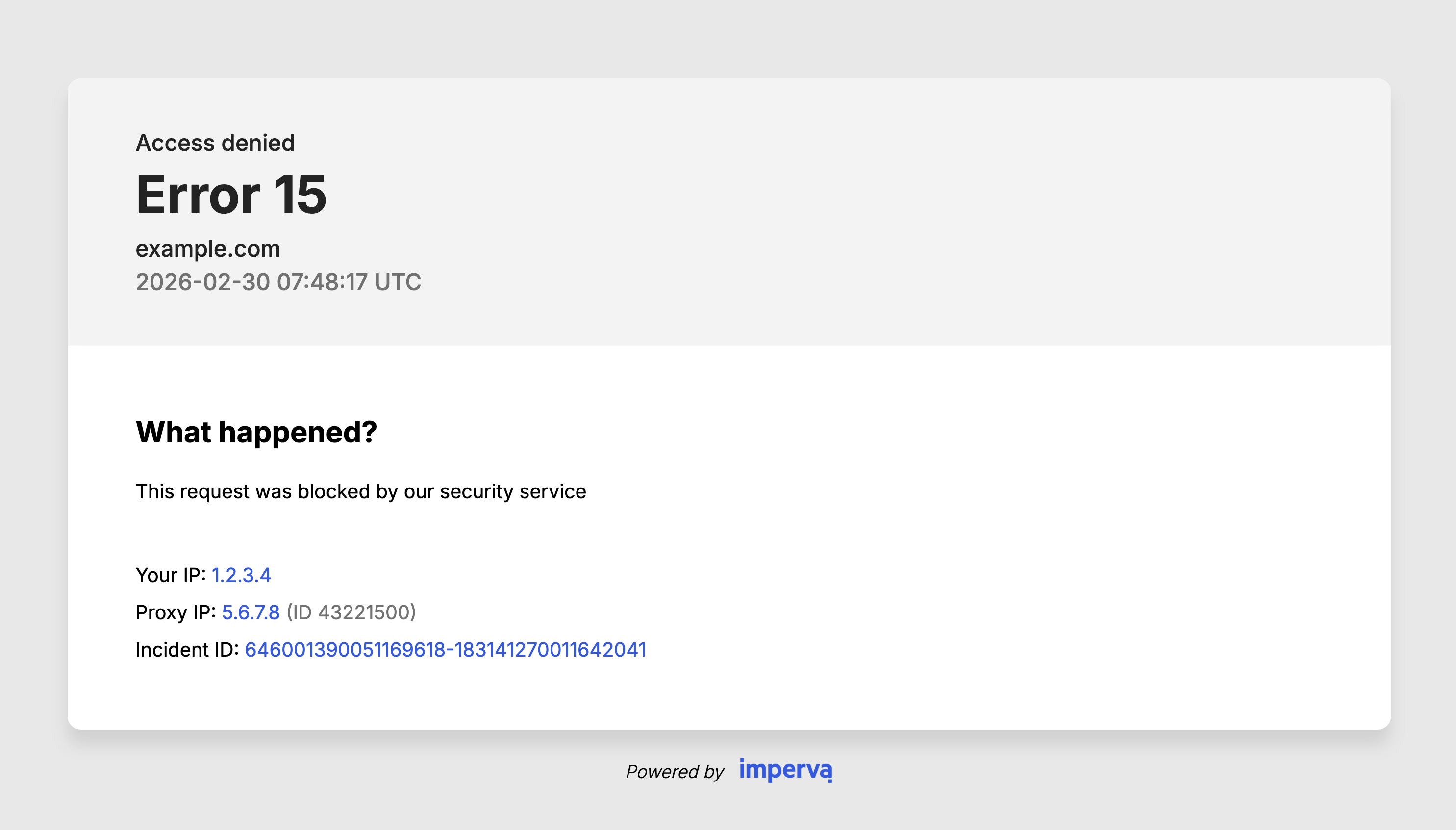 Imperva WAF block page (Error 15) Imperva Error 15 block page
