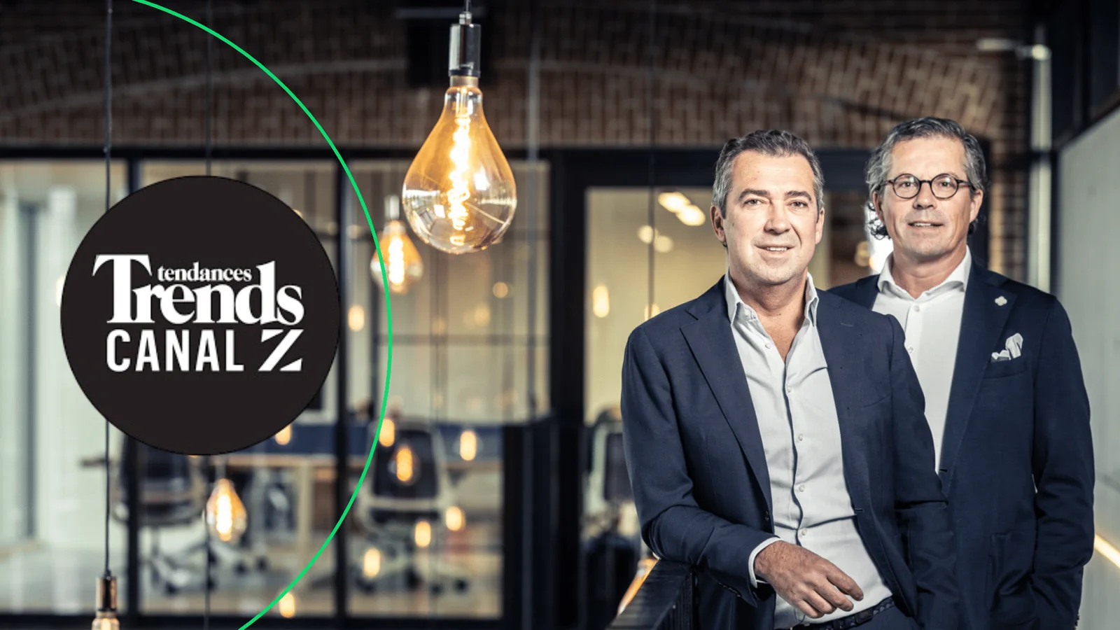 Two Bnewable colleagues in a modern office interior, with the Trends-Tendances Canal Z logo