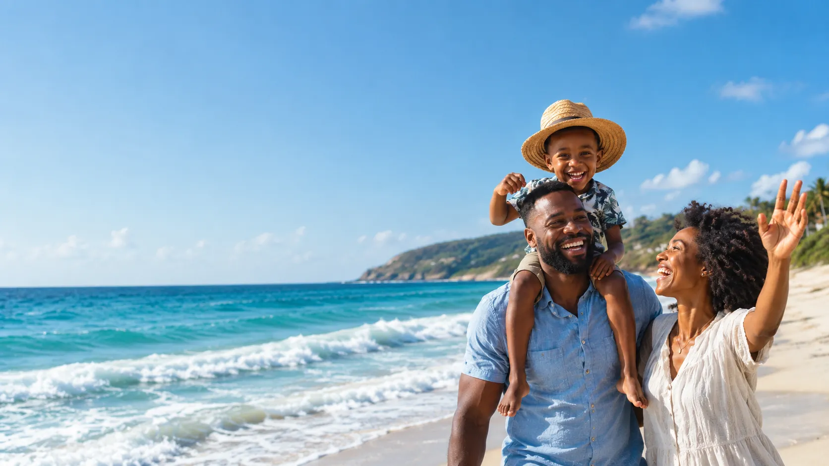 A happy family at the beach