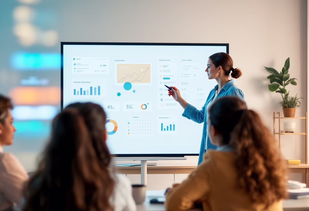 image of a teacher interacting with students using digital tools