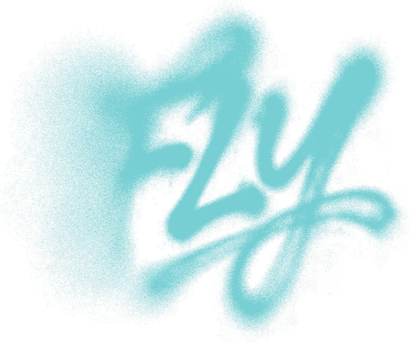 Blue spray paint graffiti on black background forming stylized letters that appear to spell 'Ey'.