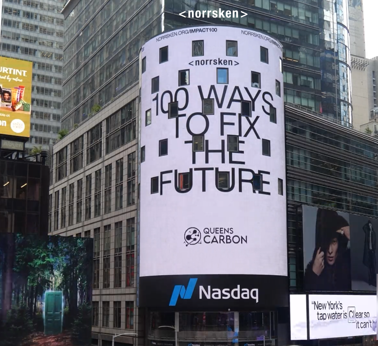 Queens Carbon featured on a Nasdaq billboard for the Norrsken Impact/100 list