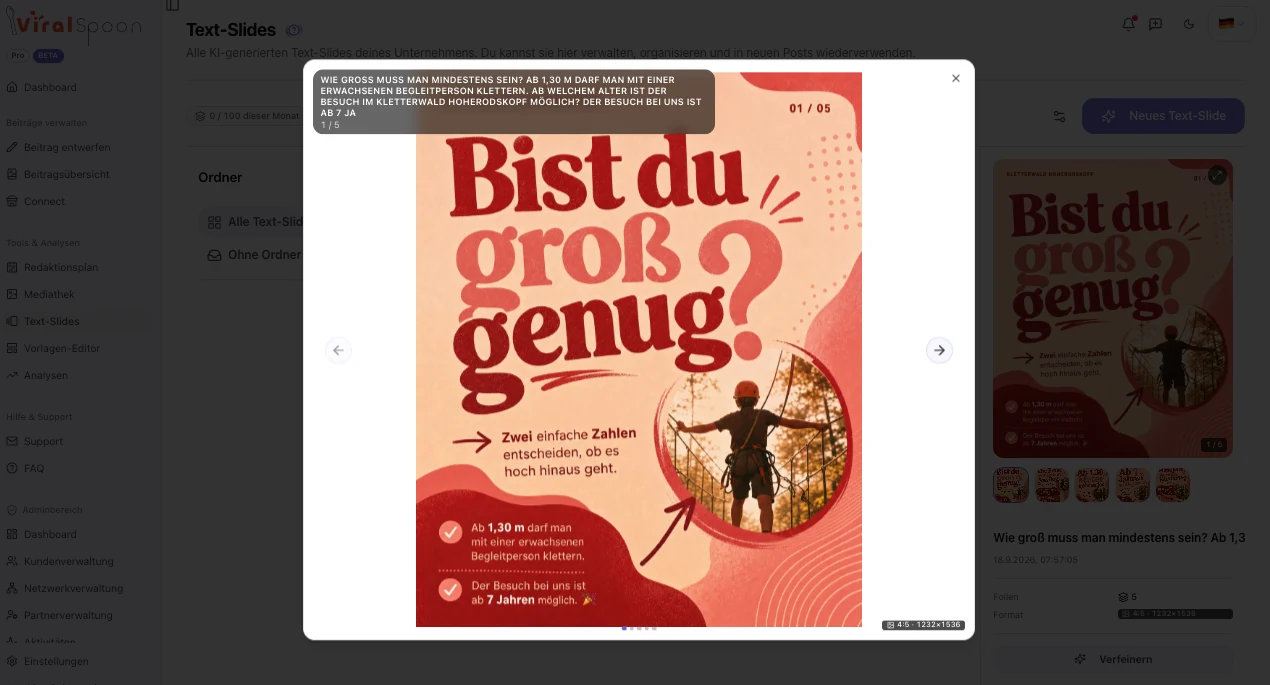 Textslides als weiteres Format: ein Karussell aus mehreren gestalteten Slides.