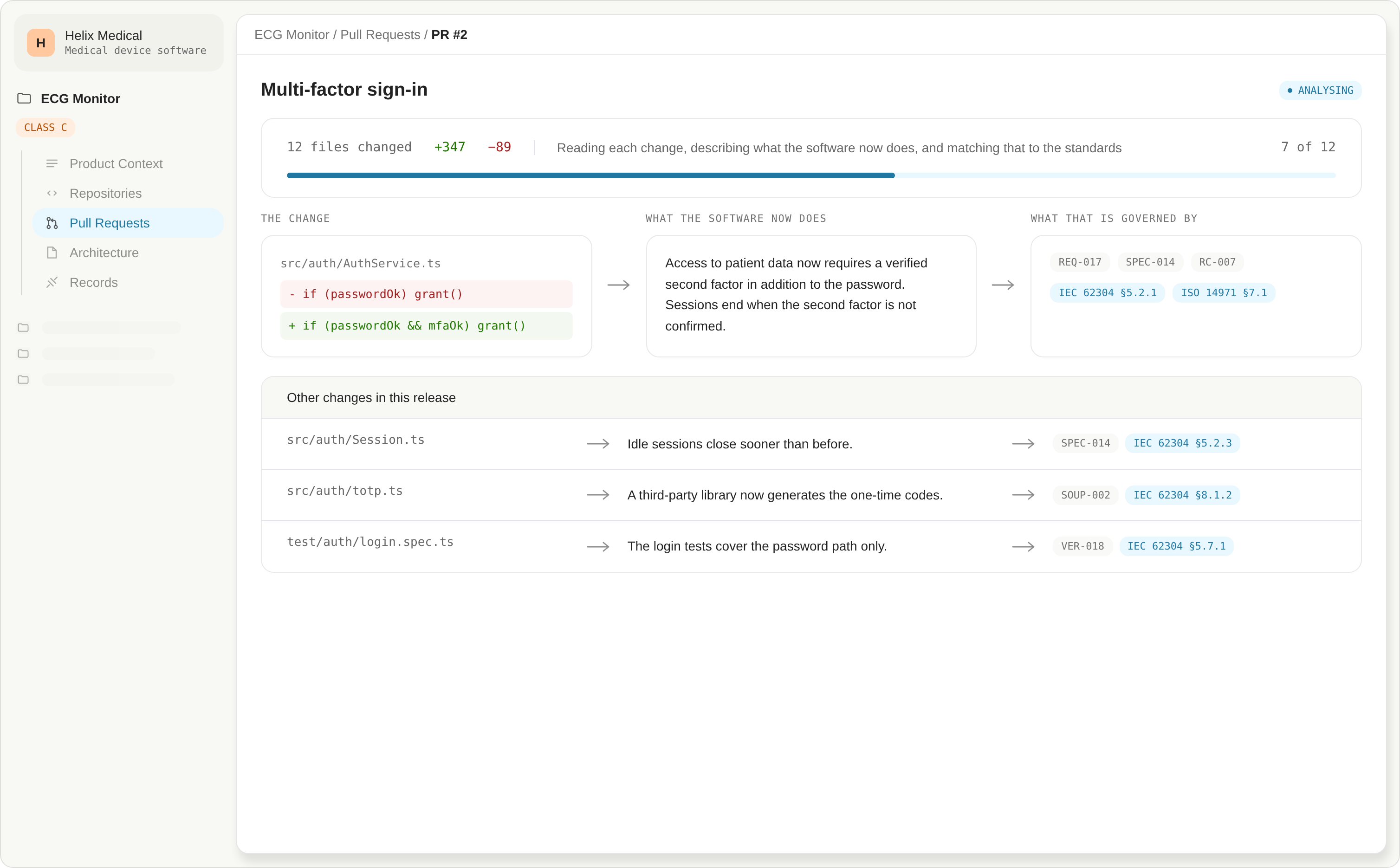 Code update for multi-factor sign-in requiring a verified second factor beyond password, with session changes.