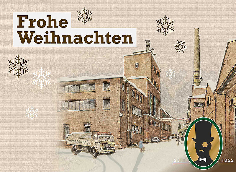 Alte Illustration der Bellheimer Brauerei mit Weihnachtsgruß