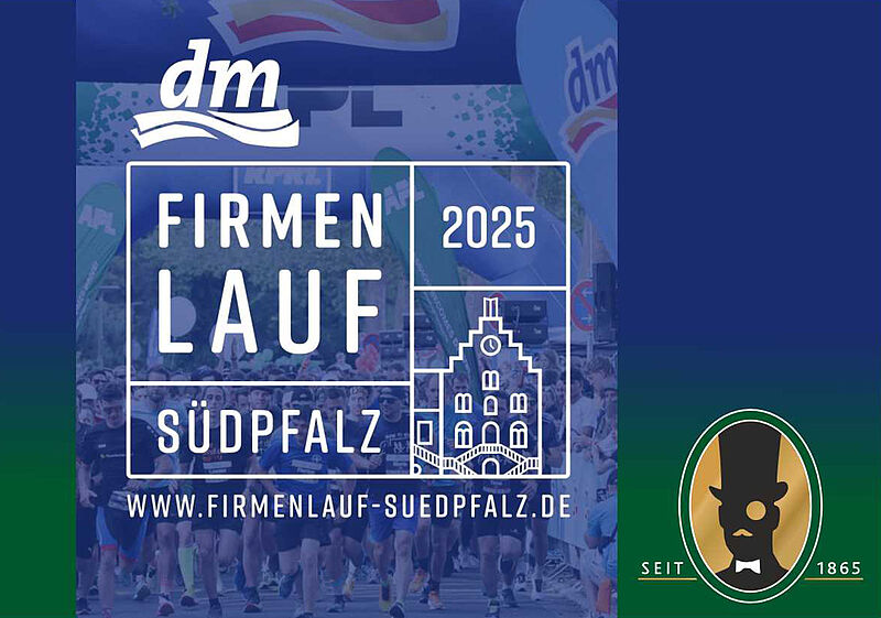 Logo des dm Firmenlauf Südpfalz 2025 mit Bellheimer Lord-Emblem
