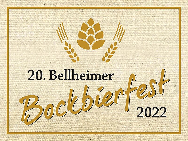 Plakat zum 20. Bellheimer Bockbierfest 2022 mit Hopfendolde und Ähren