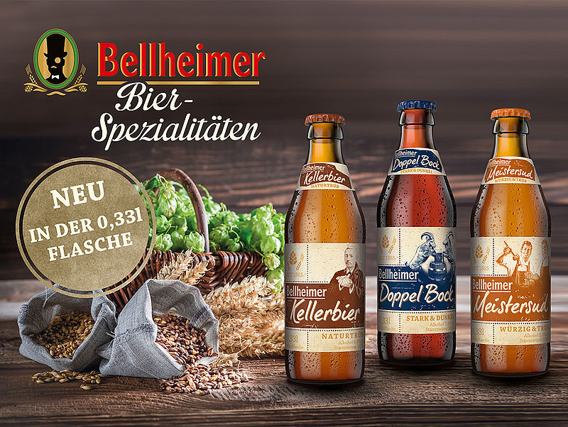 Flaschen Bellheimer Kellerbier, Doppel Bock und Meistersud, neu in der 0,33-Liter-Flasche