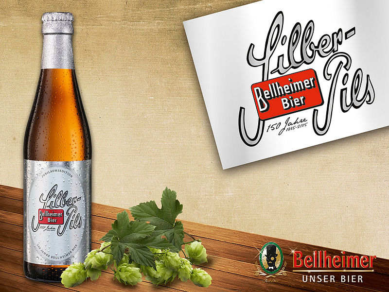 Flasche Bellheimer Silber-Pils mit Retro-Etikett zum 150-jährigen Jubiläum
