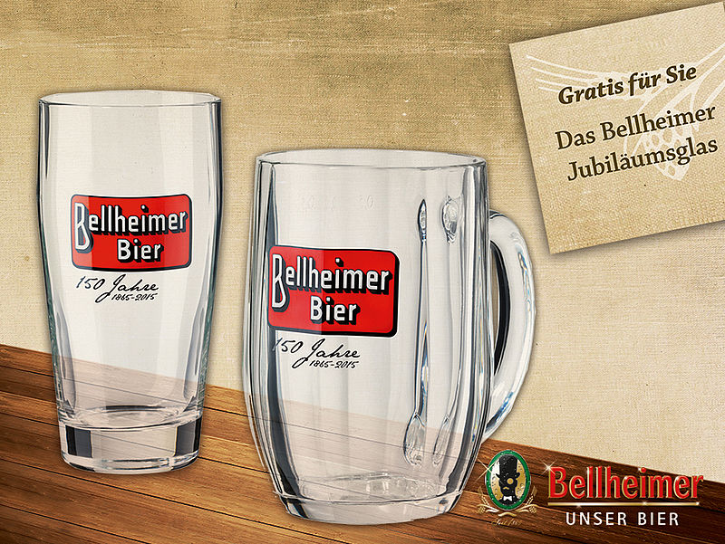 Zwei Bellheimer Jubiläumsgläser zu 150 Jahre Bellheimer Bier