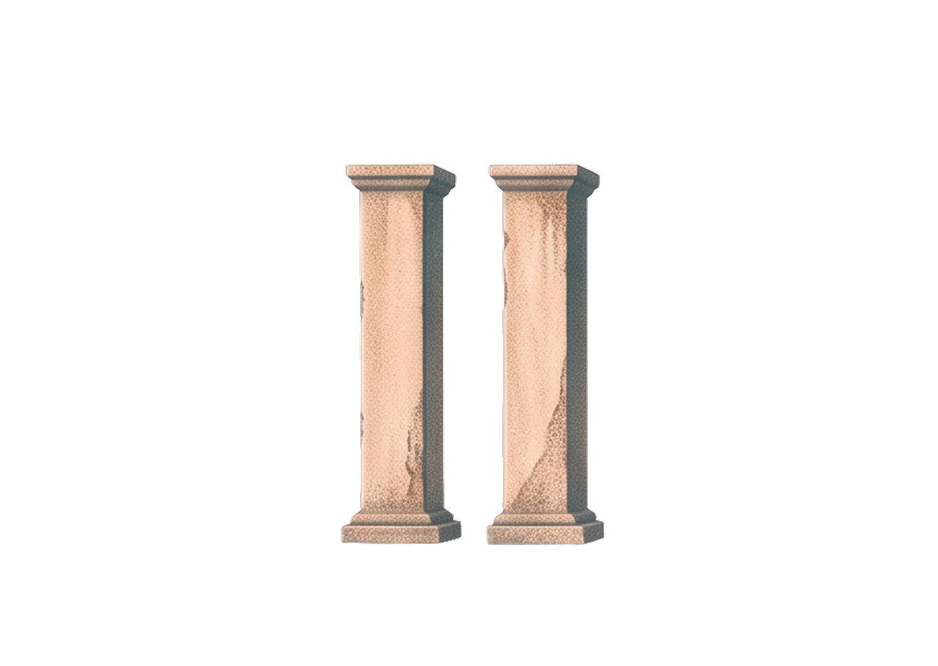 Two beige stone pillars standing side by side on a transparent background.