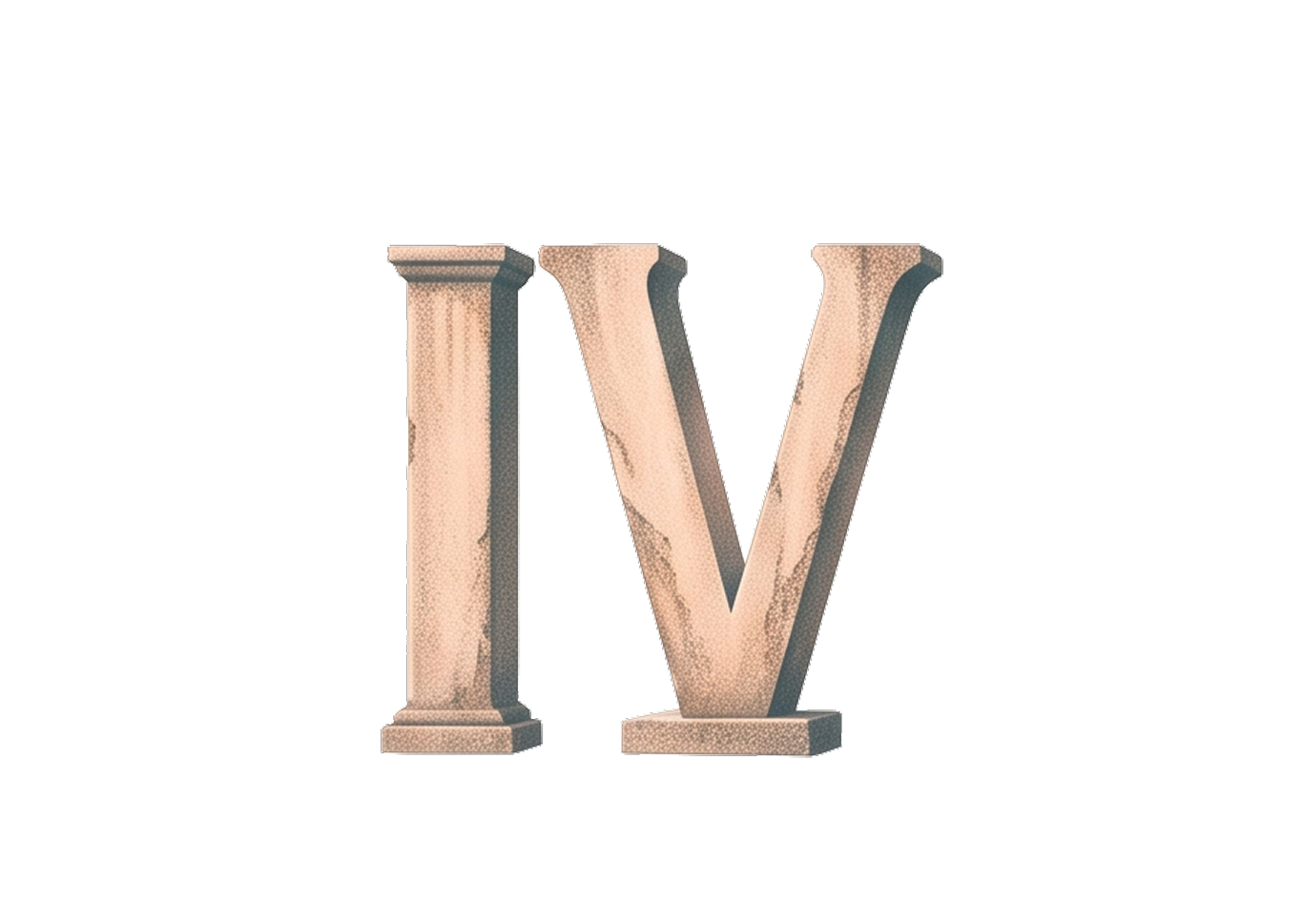 Roman numeral IV shaped like beige stone pillars with textured surface and shadows.