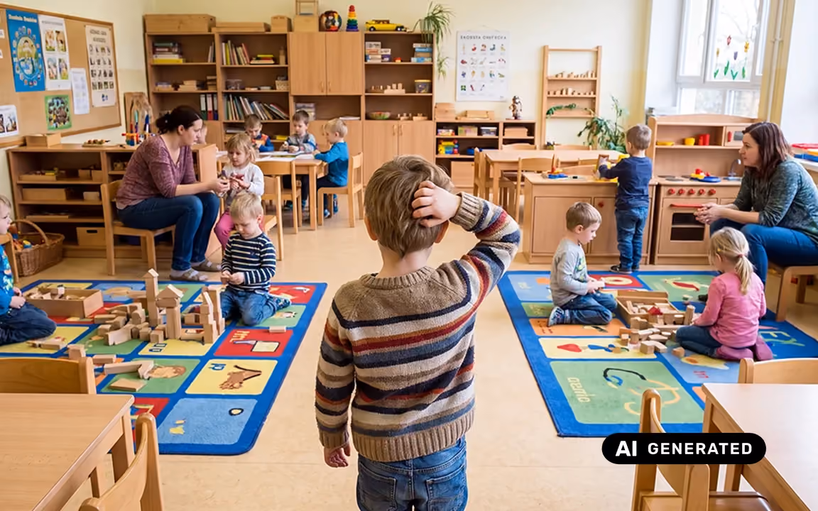Przedszkolak drapiący się po głowie