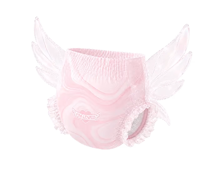 Pink Ashbond diaper with the hidden crystal artwork revealed.