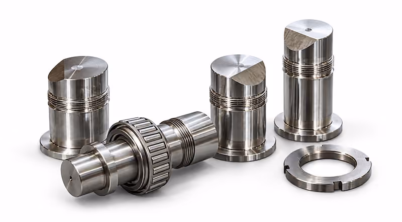 Precision CNC-machined prototype steel components and bearing assembly produced by XL Pattern Shop