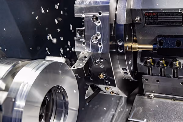 CNC turning operation machining a precision metal component at XL Pattern Shop