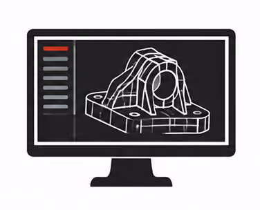 Engineering experience icon showing a 3D CAD model of a precision-machined component.