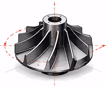 Multi-axis CNC machining icon illustrating complex part geometry and precision machining.