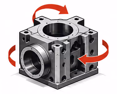 5-axis CNC machining icon showing multiple part surfaces machined in fewer setups.