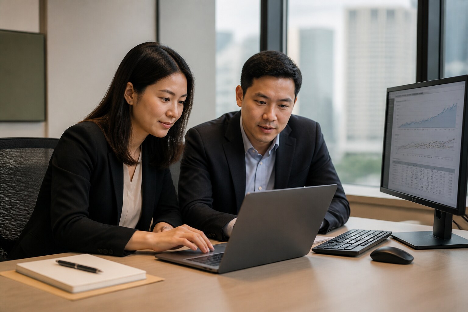 Meridian Energy colleagues reviewing LNG market data in an office