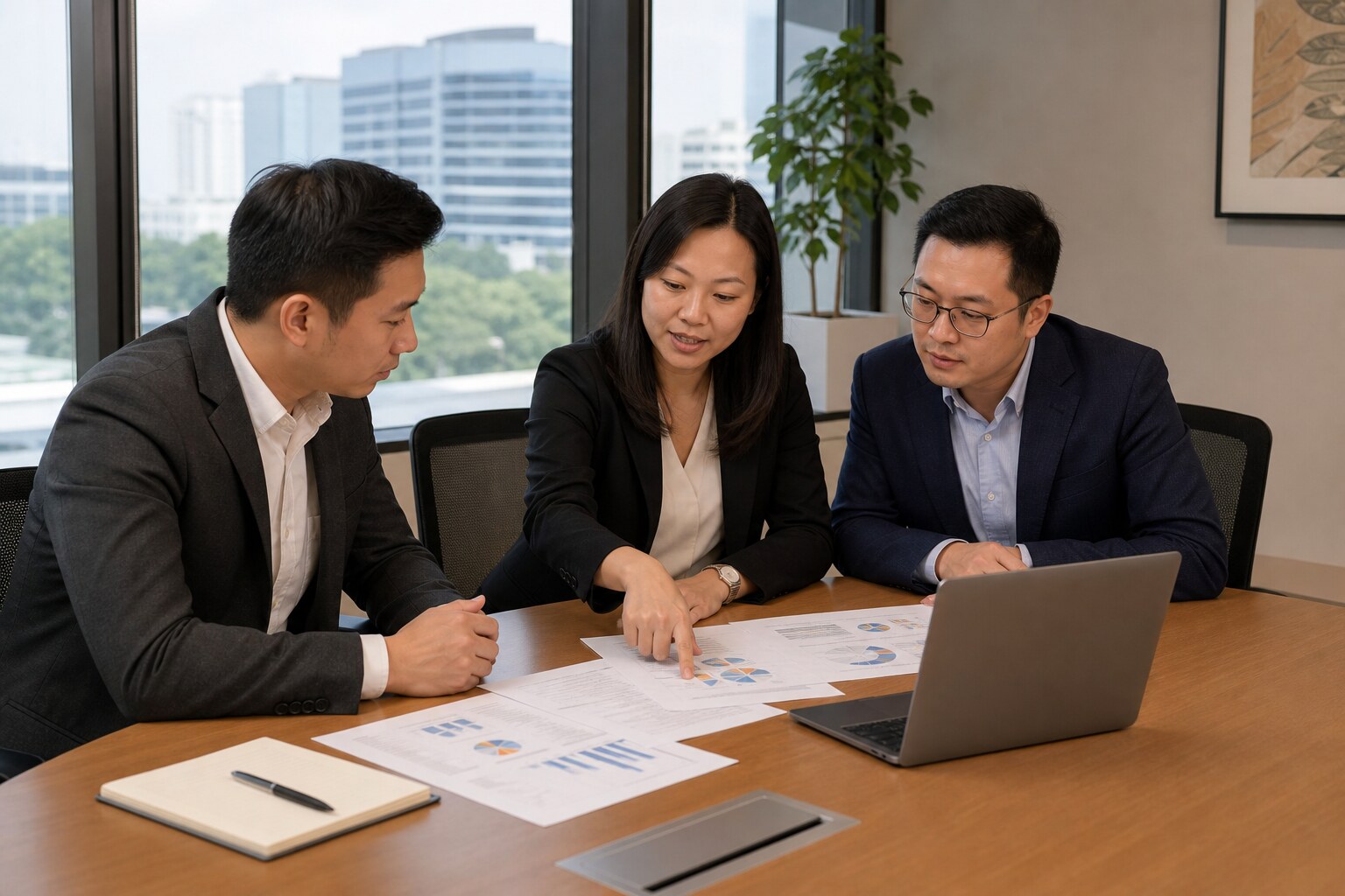 Meridian Energy colleagues planning petrochemical supply in an office