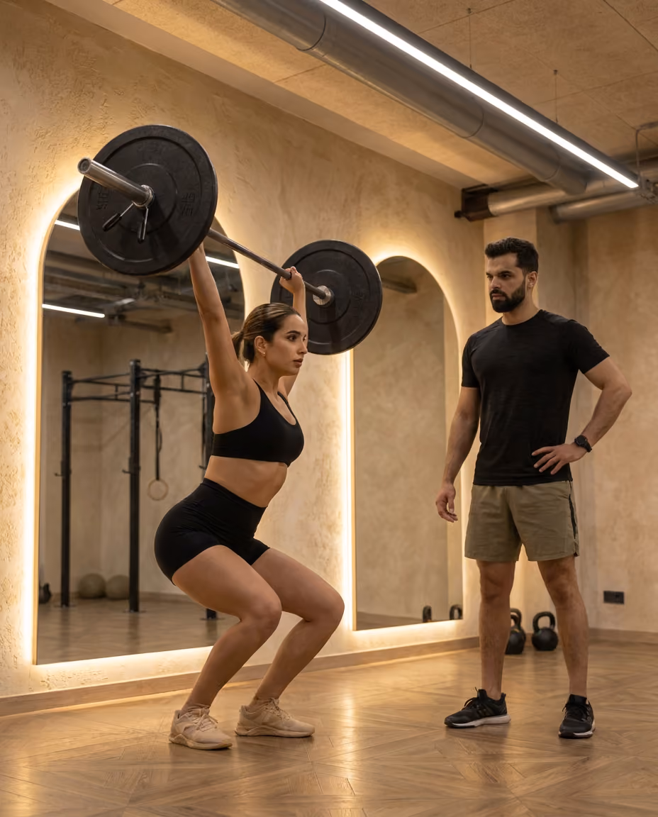2 people in a gym, working out