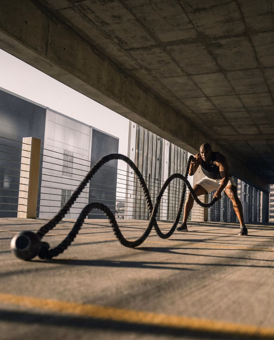 A man doing battle ropes