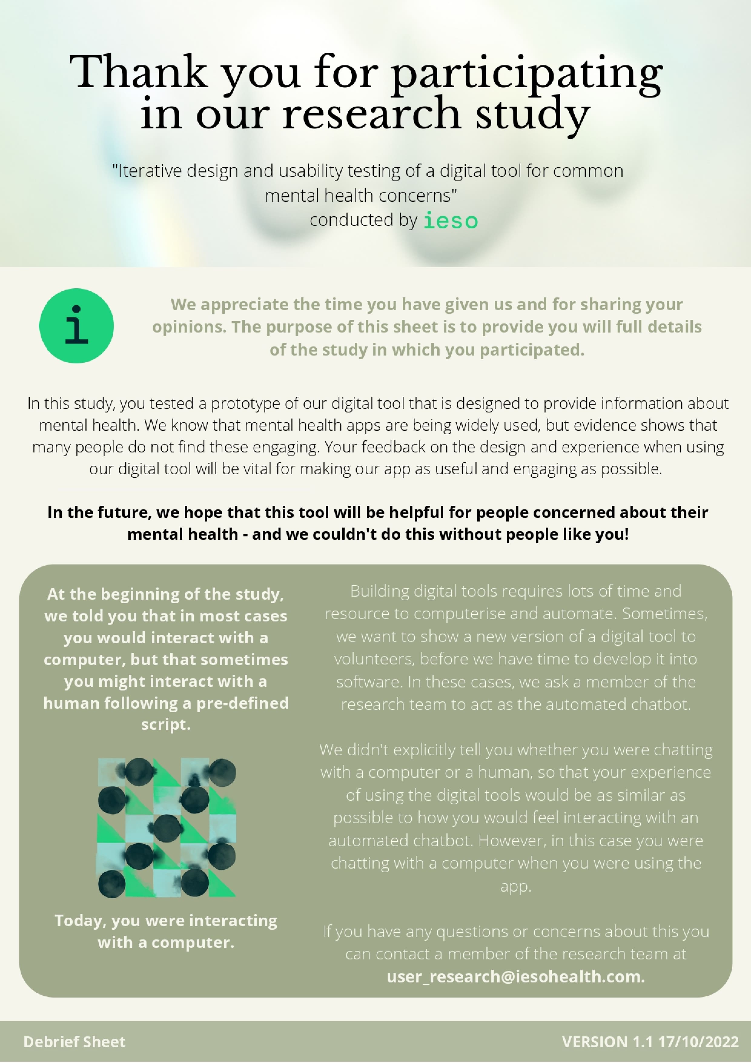 Introduction to the research study conducted by ieso on iterative design and usability testing of a digital tool for common mental health concerns.