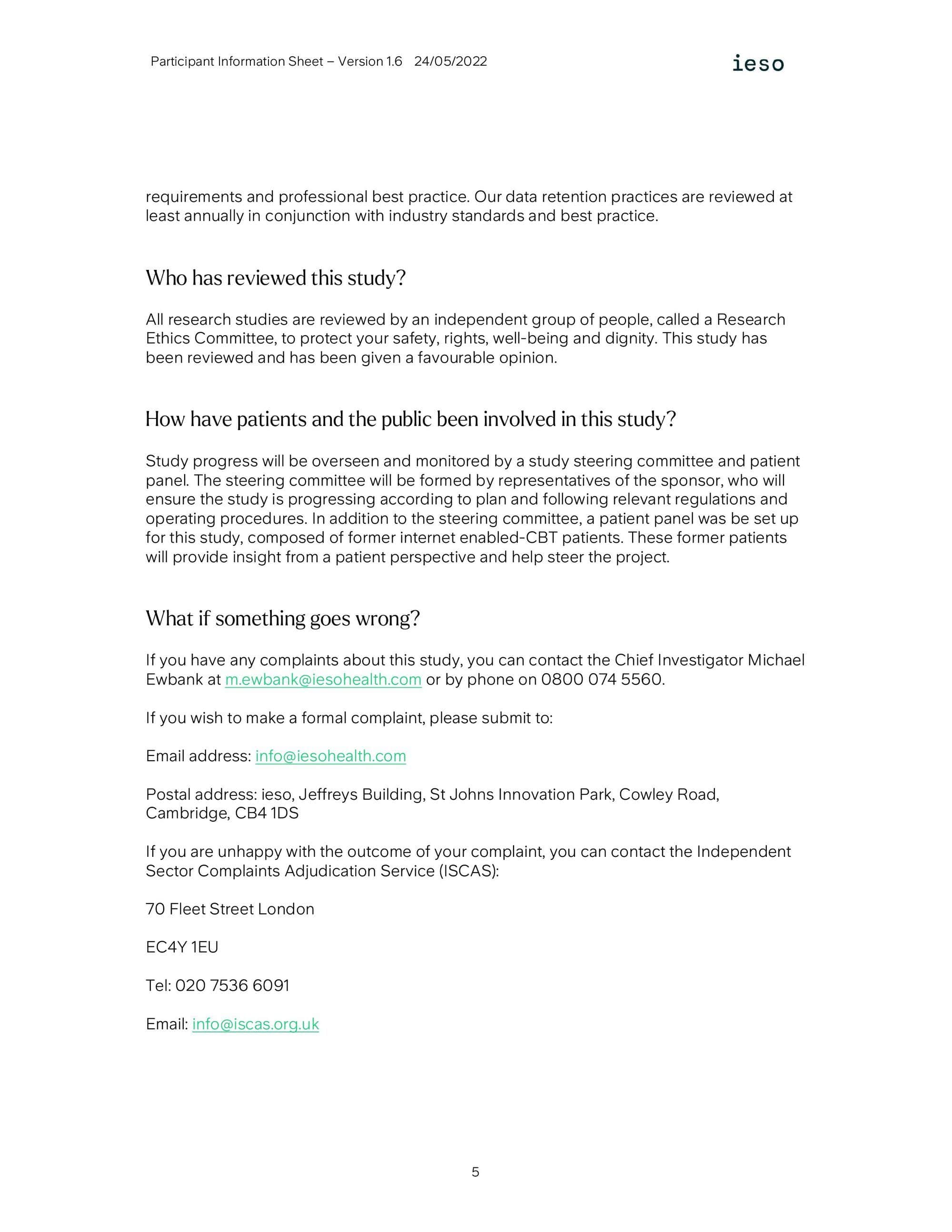 Page 5 of the participant information sheet