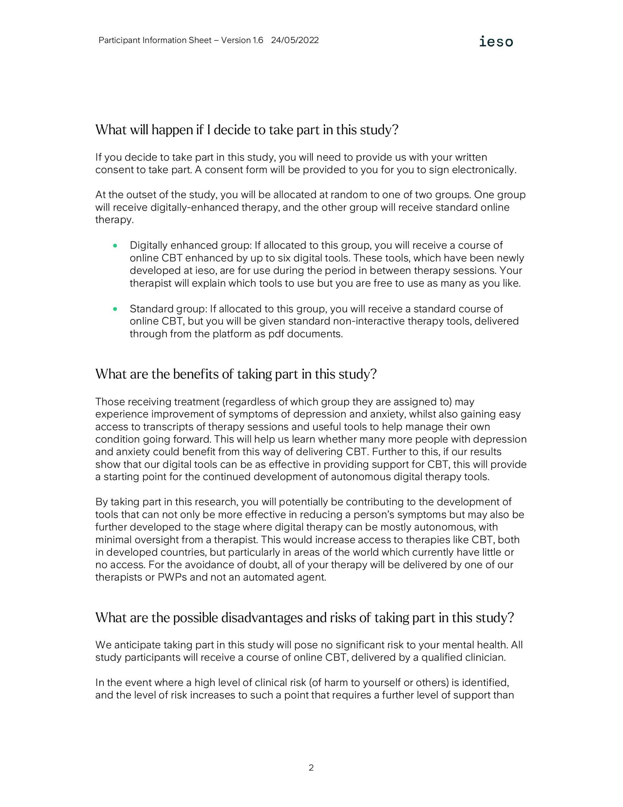 Page 2 of the participant information sheet