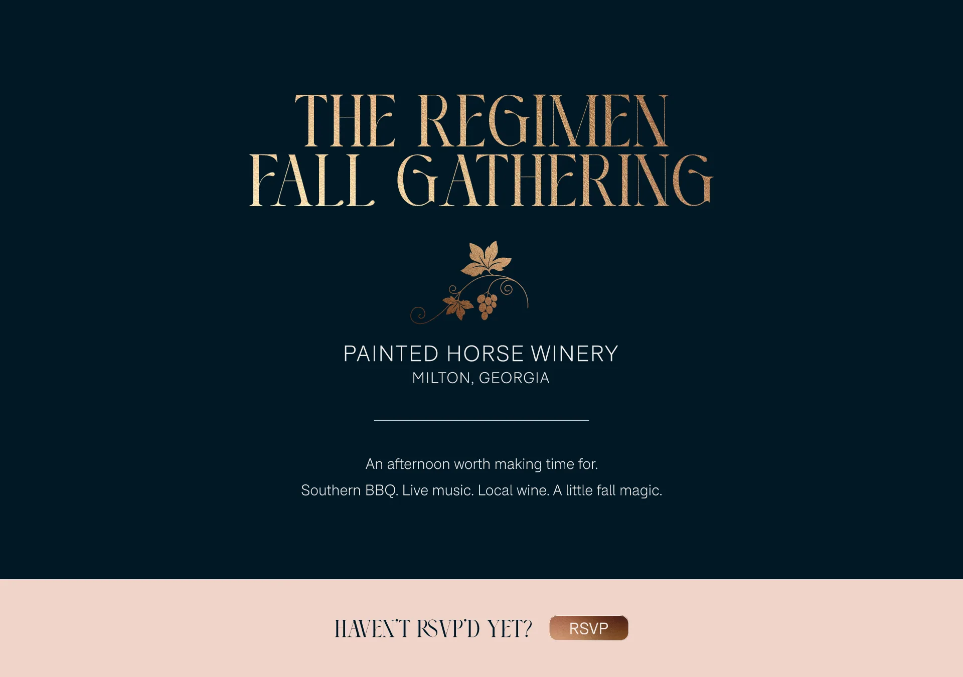 The Regimen Fall Gathering at Painted Horse Winery, Milton, Georgia. RSVP