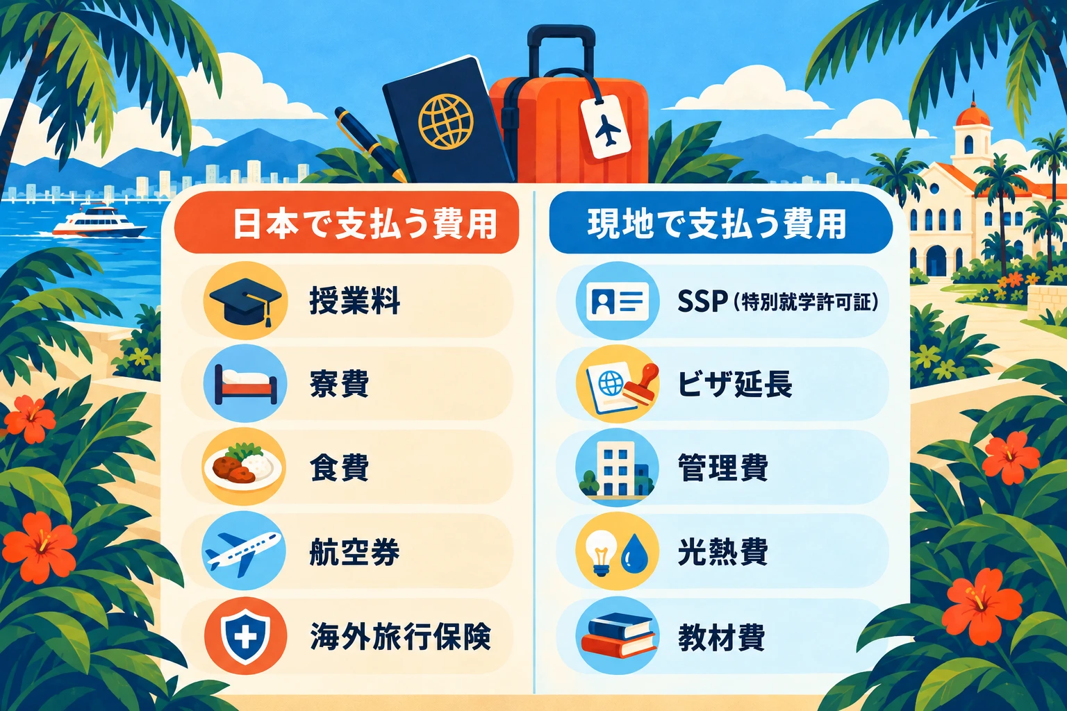 学費に加えて現地費用まで含めた見積もりを確認するイラスト