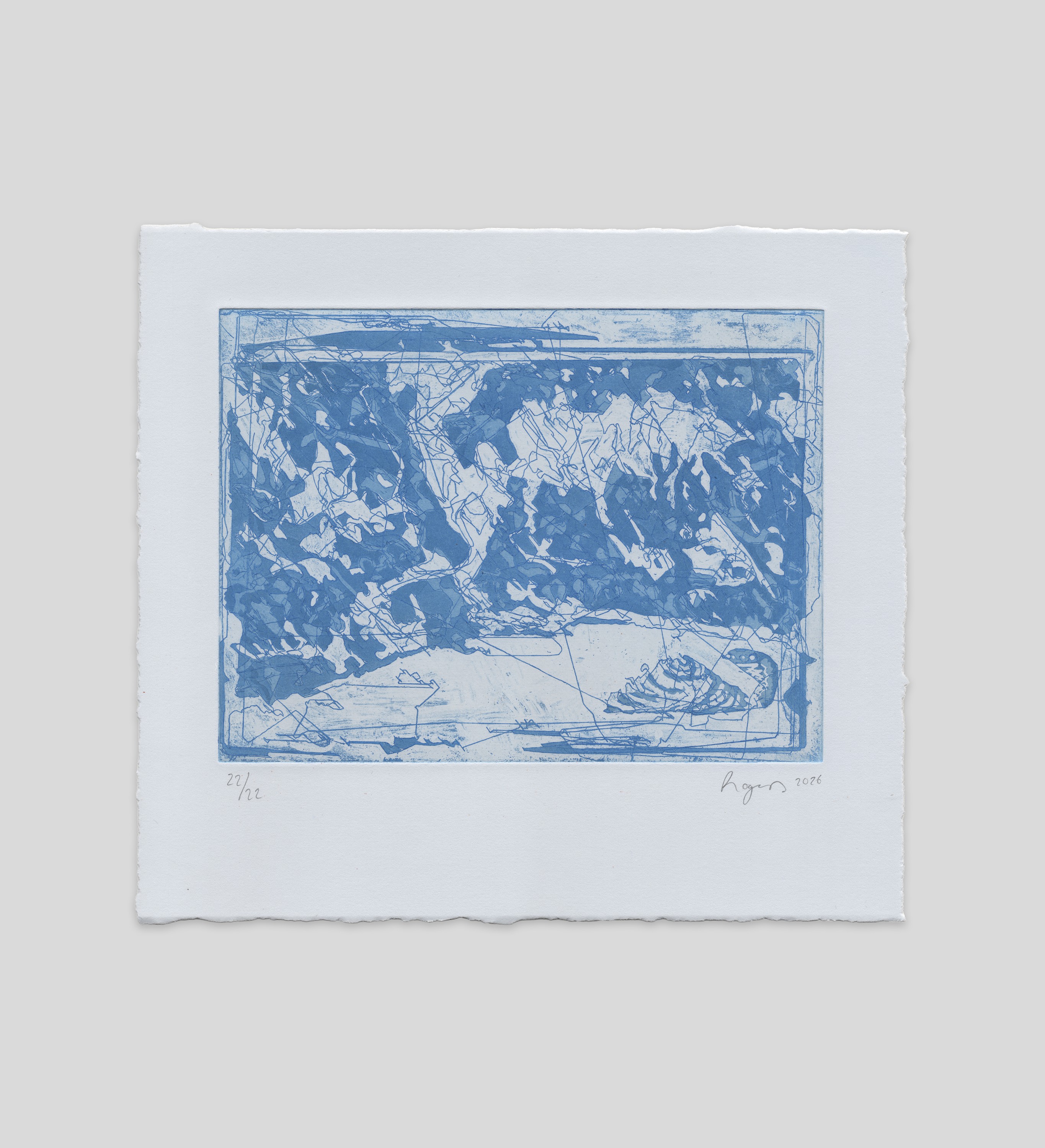 Shoreham geological map — blue stitched etching from The Melodies of Mud and Sea