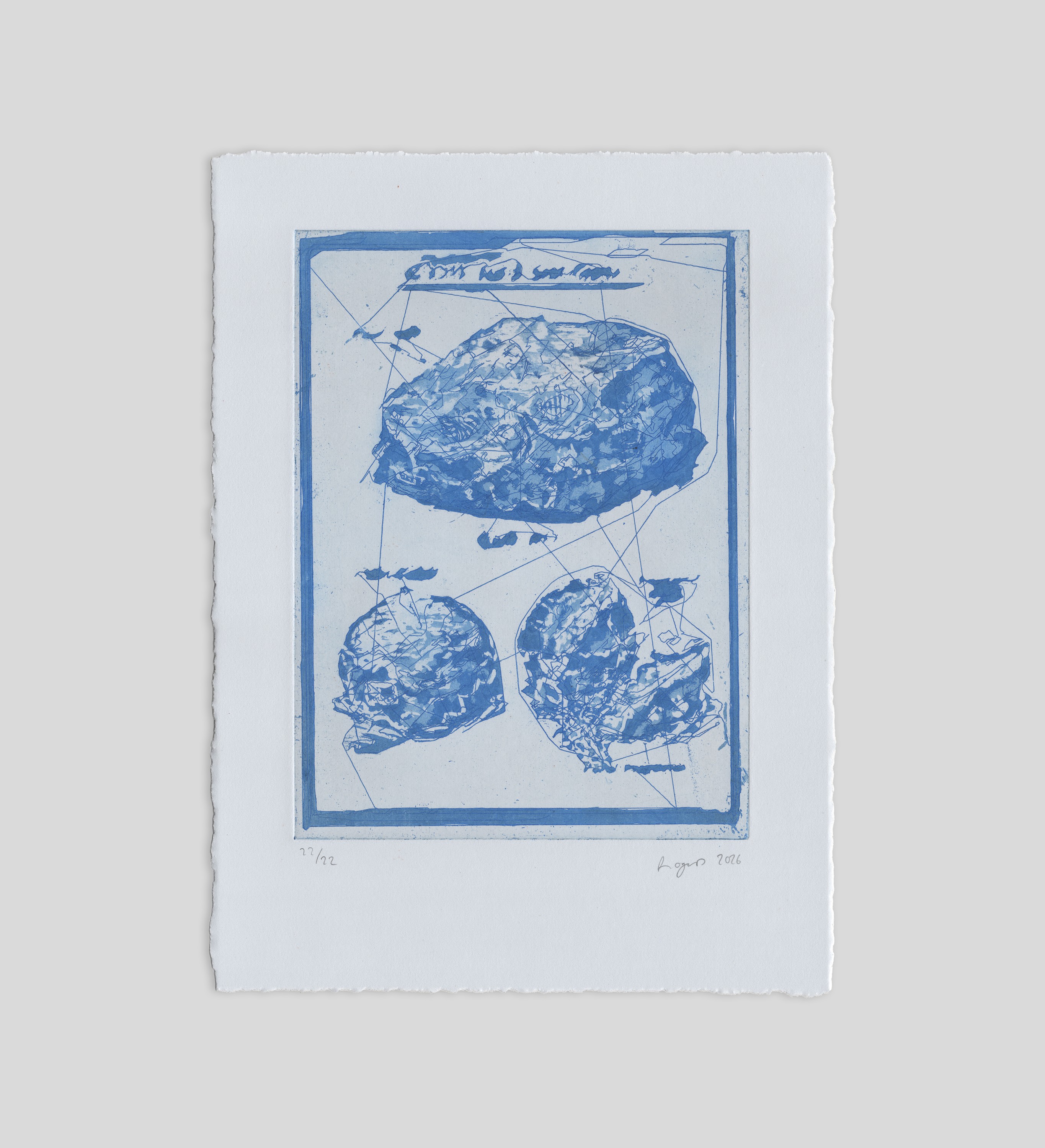 Chalk rock specimen — blue stitched etching from The Melodies of Mud and Sea