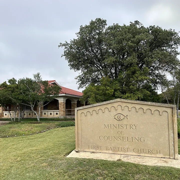 A view of the Ministry of Counseling building and sign