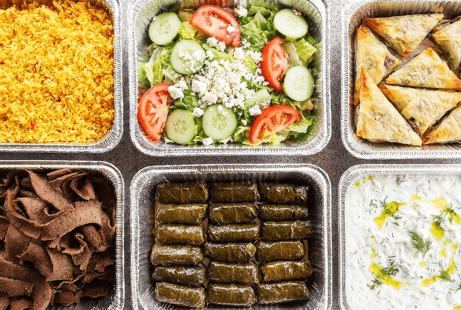 Family-style Greek spread from Tino's