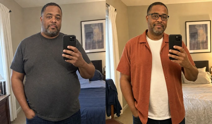 Marcus T. before and after, side by side mirror photos