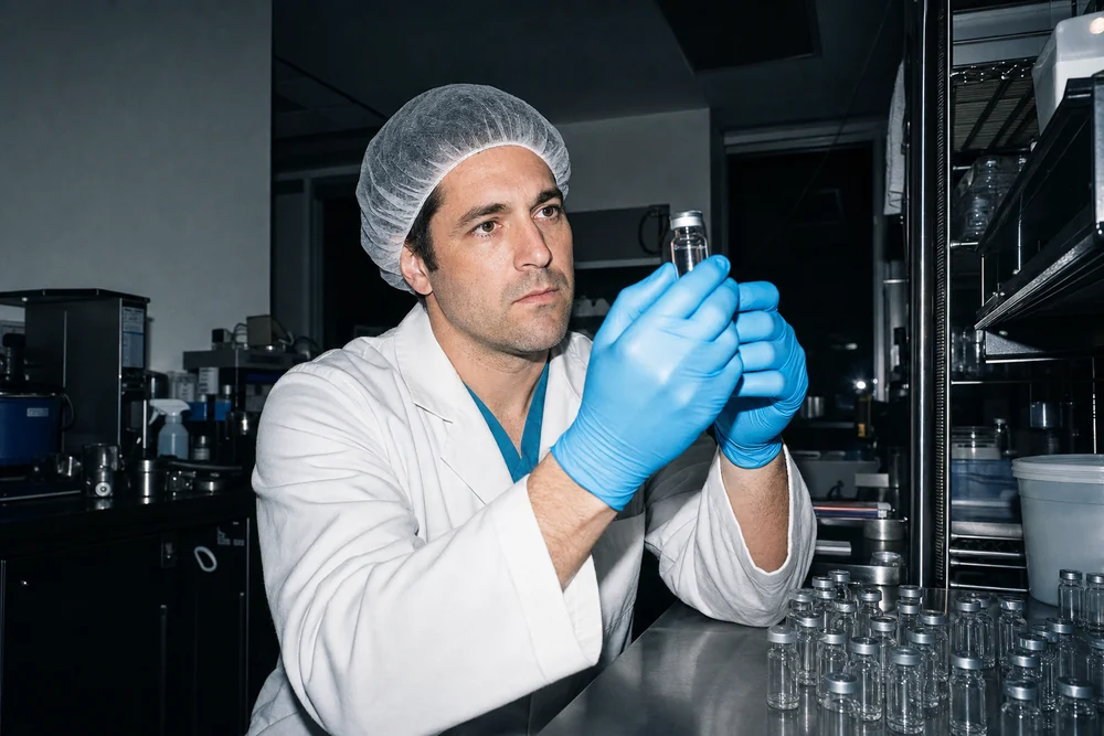 A pharmacist preparing medication at a licensed US compounding pharmacy