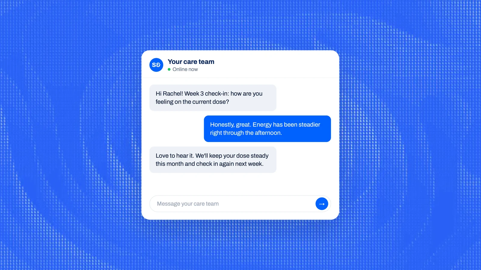 Member messaging the Science and Co care team about energy on their current dose