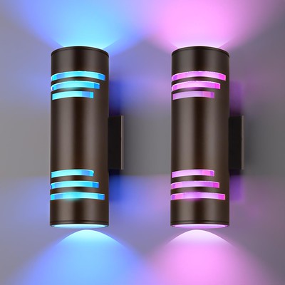 Smart RGB Outdoor Wall Lights, Bronze Cylinder 2-Pack