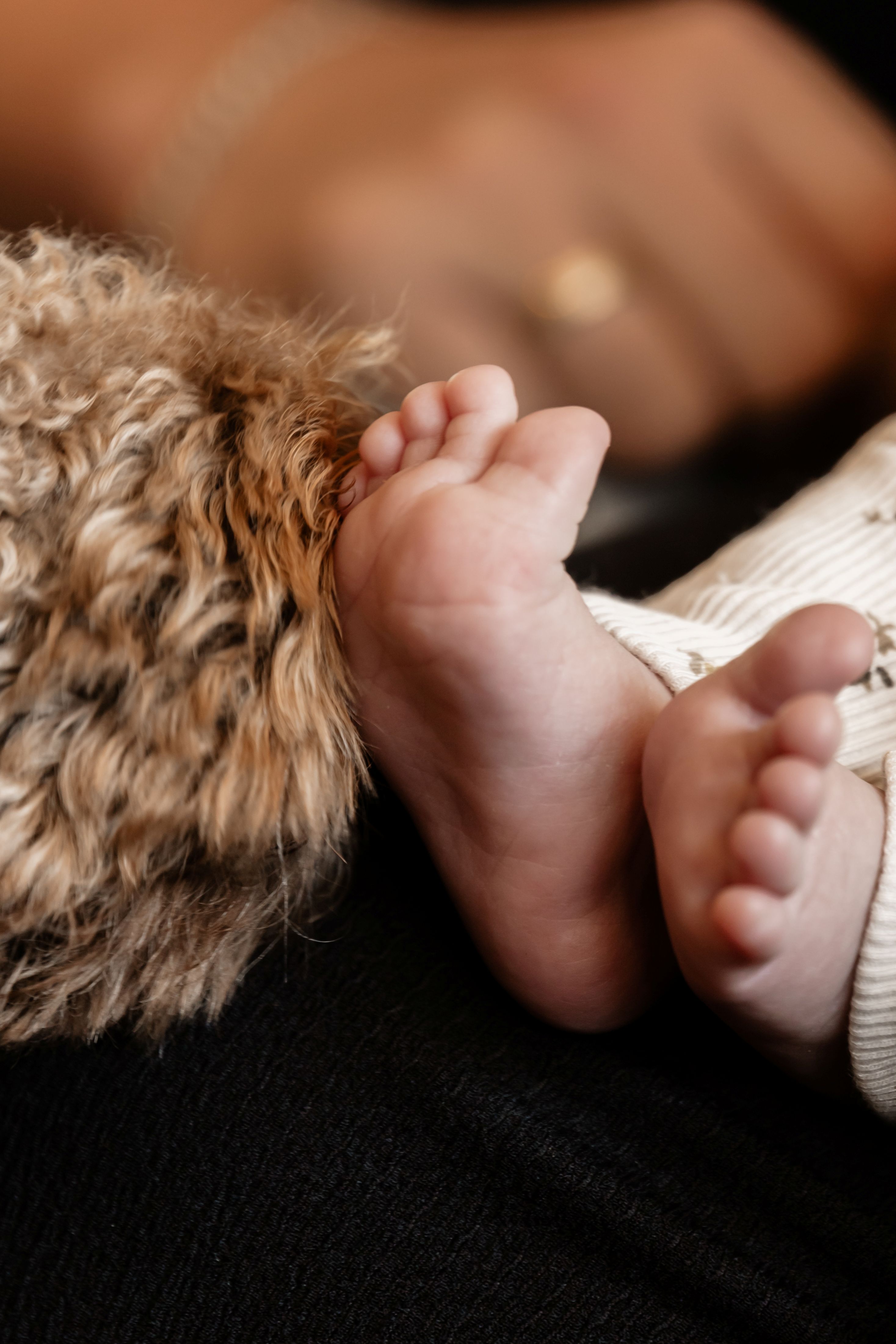 Hondensnuit en babyvoetje tijdens newbornshoot