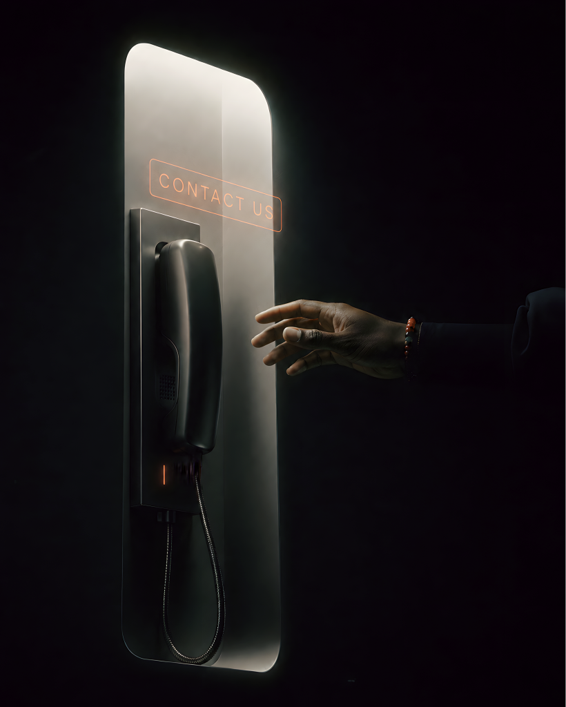 Cinematic contact phone with reaching hand