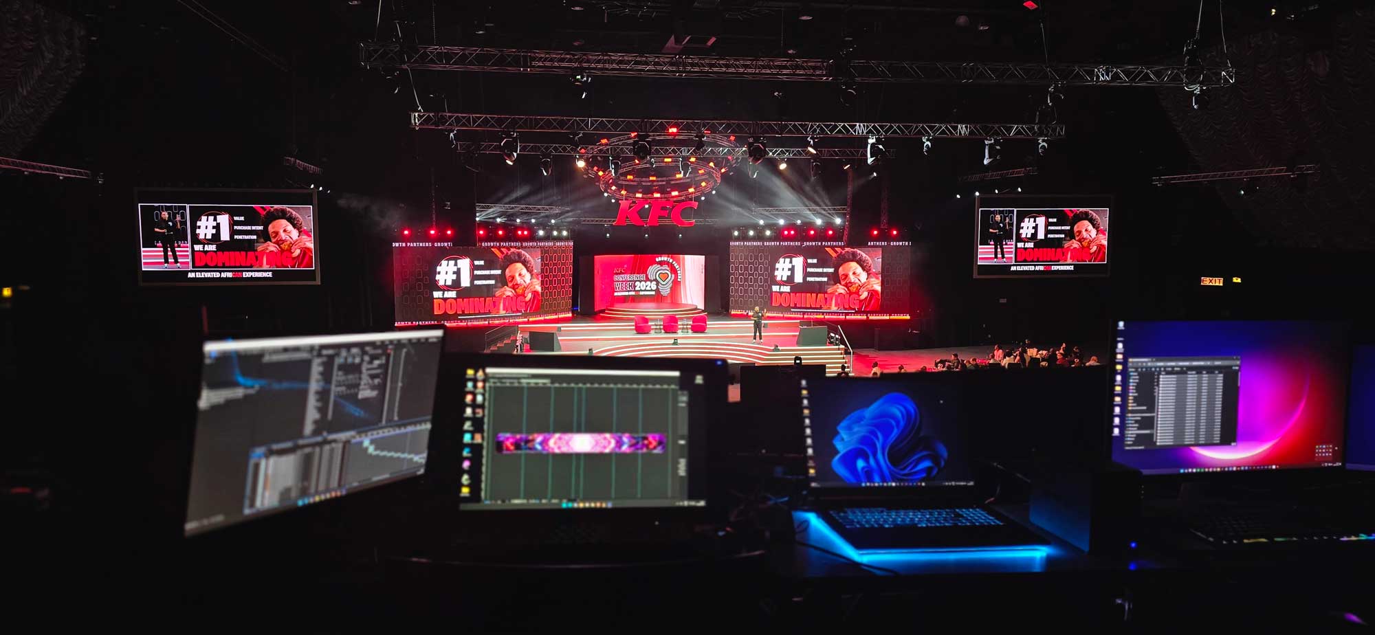 Live event stage viewed from the technical production desk