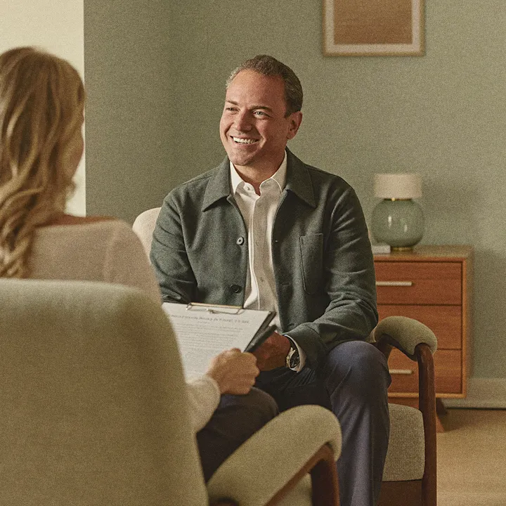 man with substance addiction in counseling