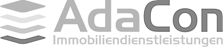 AdaCon Immobilienstdienstleistungen logo in Grau mit Stilisierten Linien und Schrift